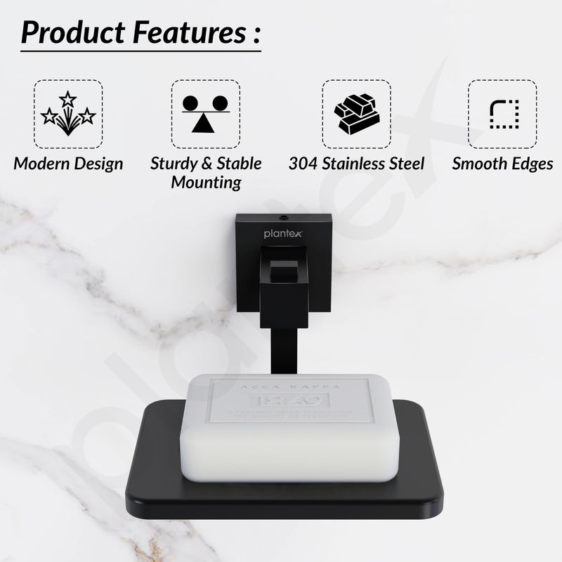 Plantex 304 Grade Stainless Steel Wall Mounted Soap Holder for Bathroom/Soap Stand/Soap Dish/Bathroom Accessories - Splash (Black)-2