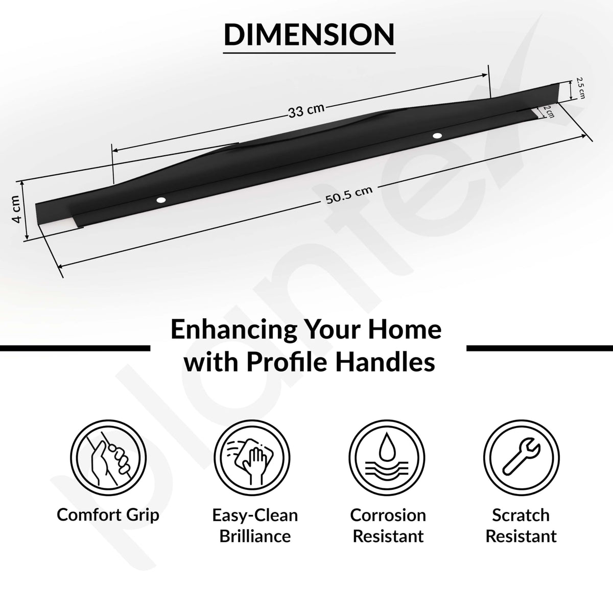 Plantex Profile Handle for Kitchen Cabinet/20 Inch Aluminium Drawer Profile Handle/Wardrobe Pull Handle for Home/Office/Hotel - Pack of 5 (Black) (Model APS-PF-1001)-3