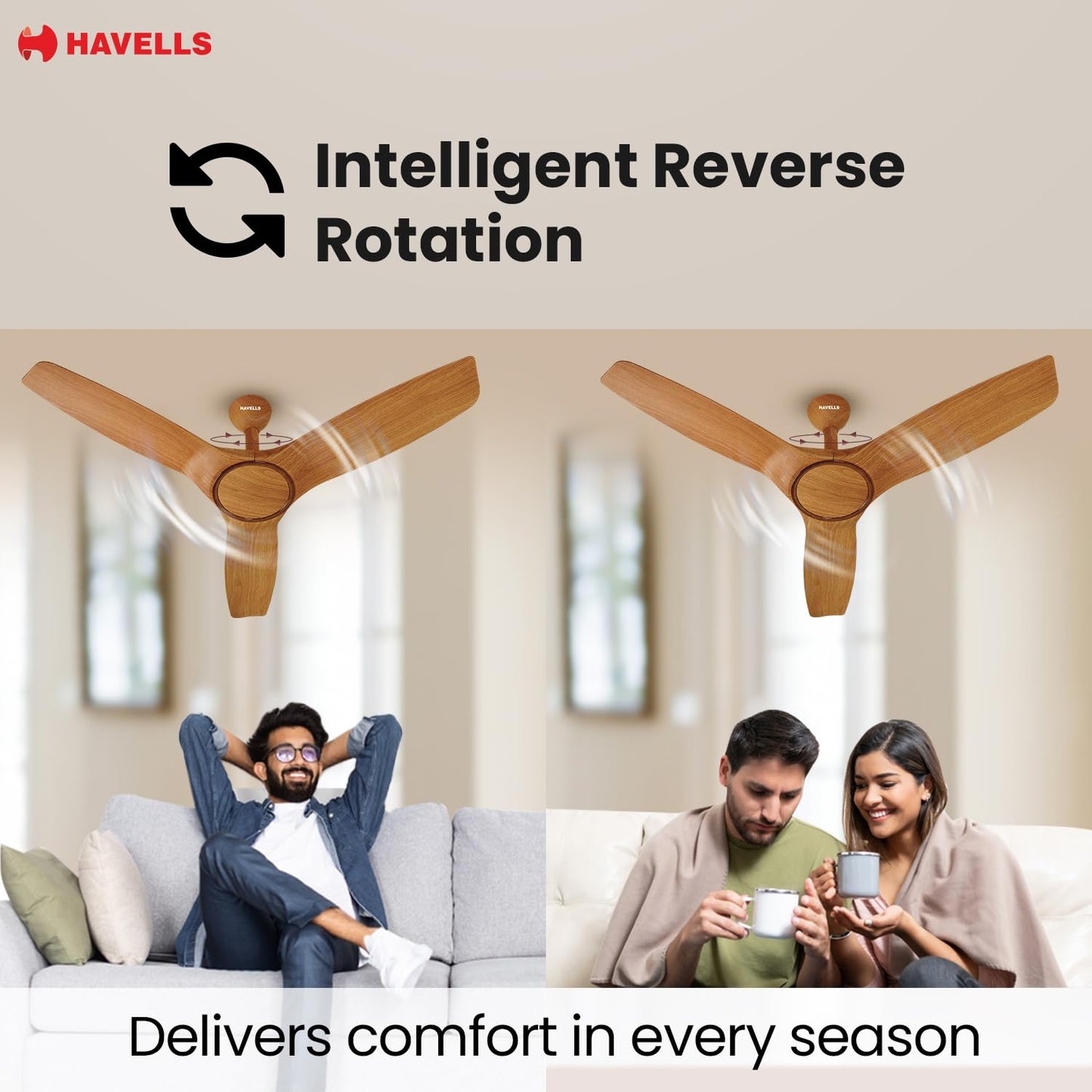 Havells Stealth Air BLDC Wood 1200mm Premium Ceiling Fan with 100% Pure Copper|5 Star Rating |Remote Controlled |Watt: 40|Air Flow: 245 cmm|Speed: 280 RPM|Free Installation|2 Year Warranty (Pinewood)