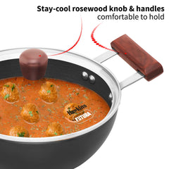 Hawkins Futura 2 Litre Deep Kadhai, Induction Deep Fry Pan, Hard Anodised Kadai with Glass Lid, Black (IAK20G)