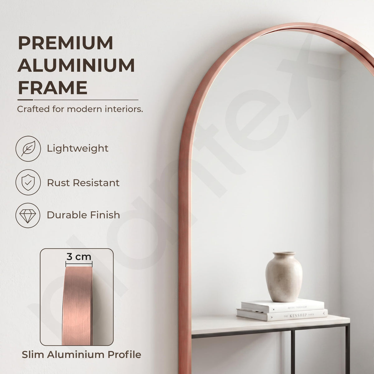 Plantex Aluminium Frame Mirror for Bathroom/Wall Mount Capsule Mirror for Bedroom/Dressing Room/Living Room/Entryway - (Rose Gold, 22x36 Inch)-6
