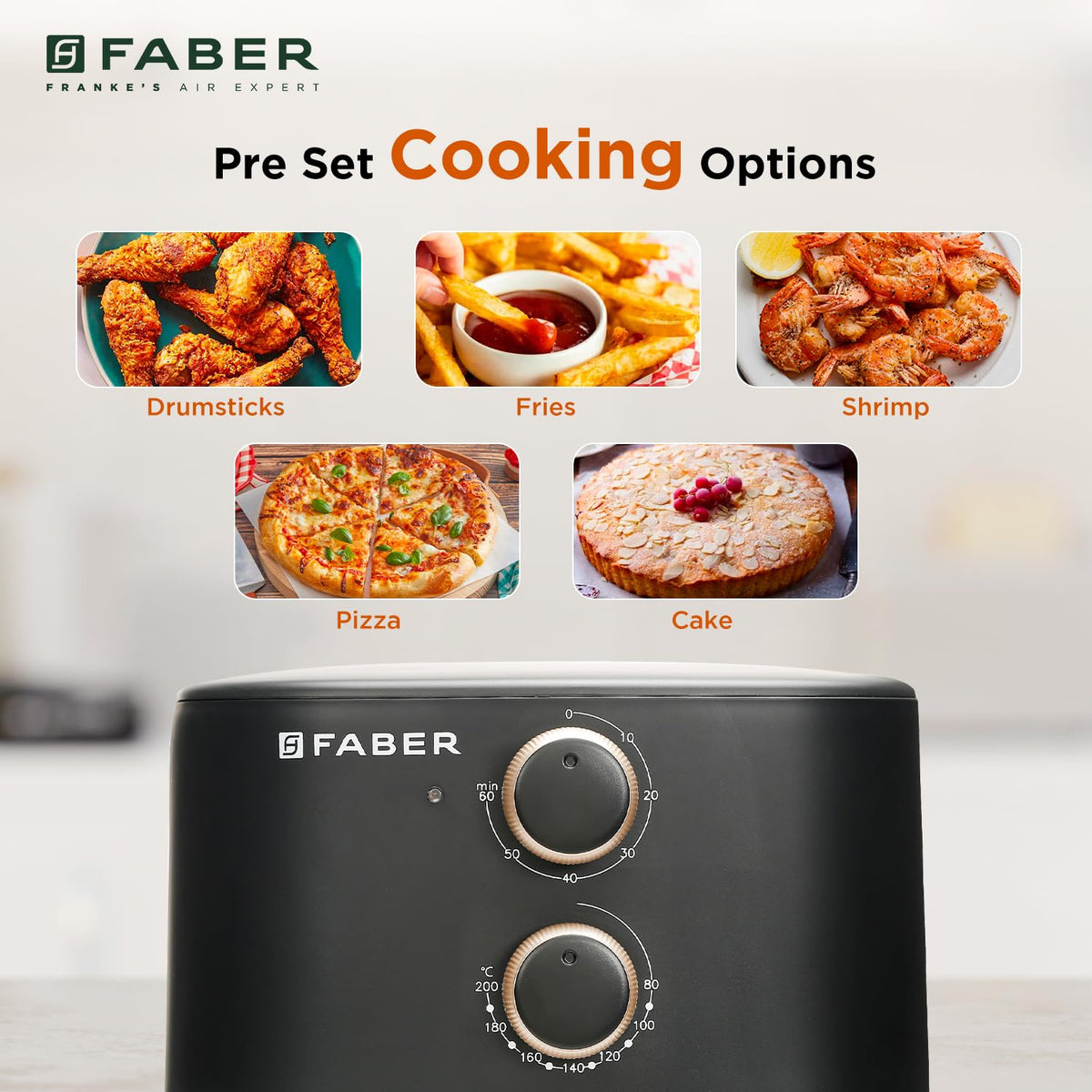 Faber 6 liter 1500W Air Fryer|Fry, Bake, Roast, Toast, Defrost, Grill & Reheat|360° Rapid Air Cooking, 85% Less Oil|Temp