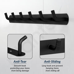 Plantex Wall Hooks for Hanging Cloth/Stainless Steel Towel Hangers/Bathroom Robe Hooks/Door Hangers/Wall Hook Rack/Hook Rail for Hanging Keys - 6 Hooks (Pack of 1, Black)-5