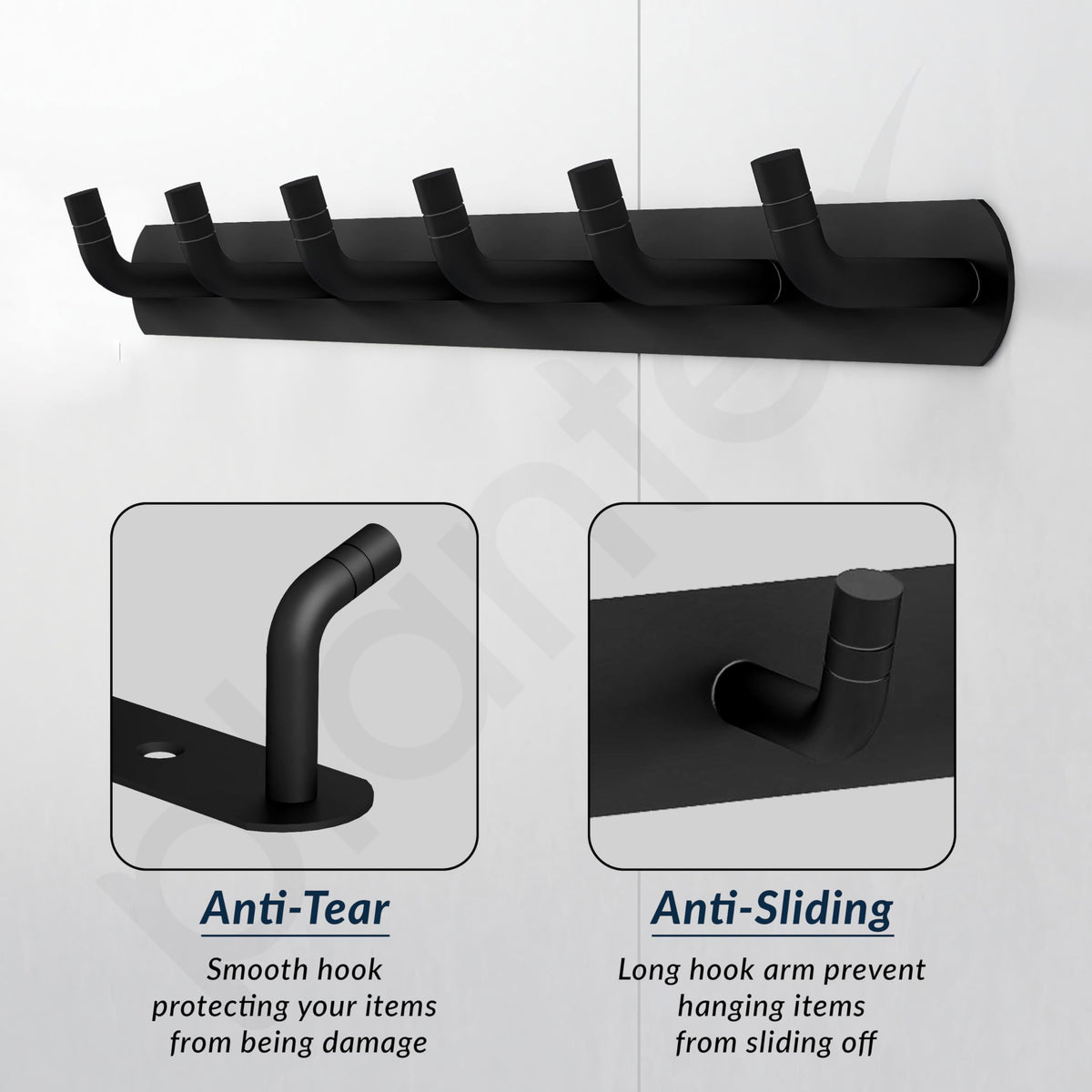 Plantex Wall Hooks for Hanging Cloth/Stainless Steel Towel Hangers/Bathroom Robe Hooks/Door Hangers/Wall Hook Rack/Hook Rail for Hanging Keys - 6 Hooks (Pack of 1, Black)-5
