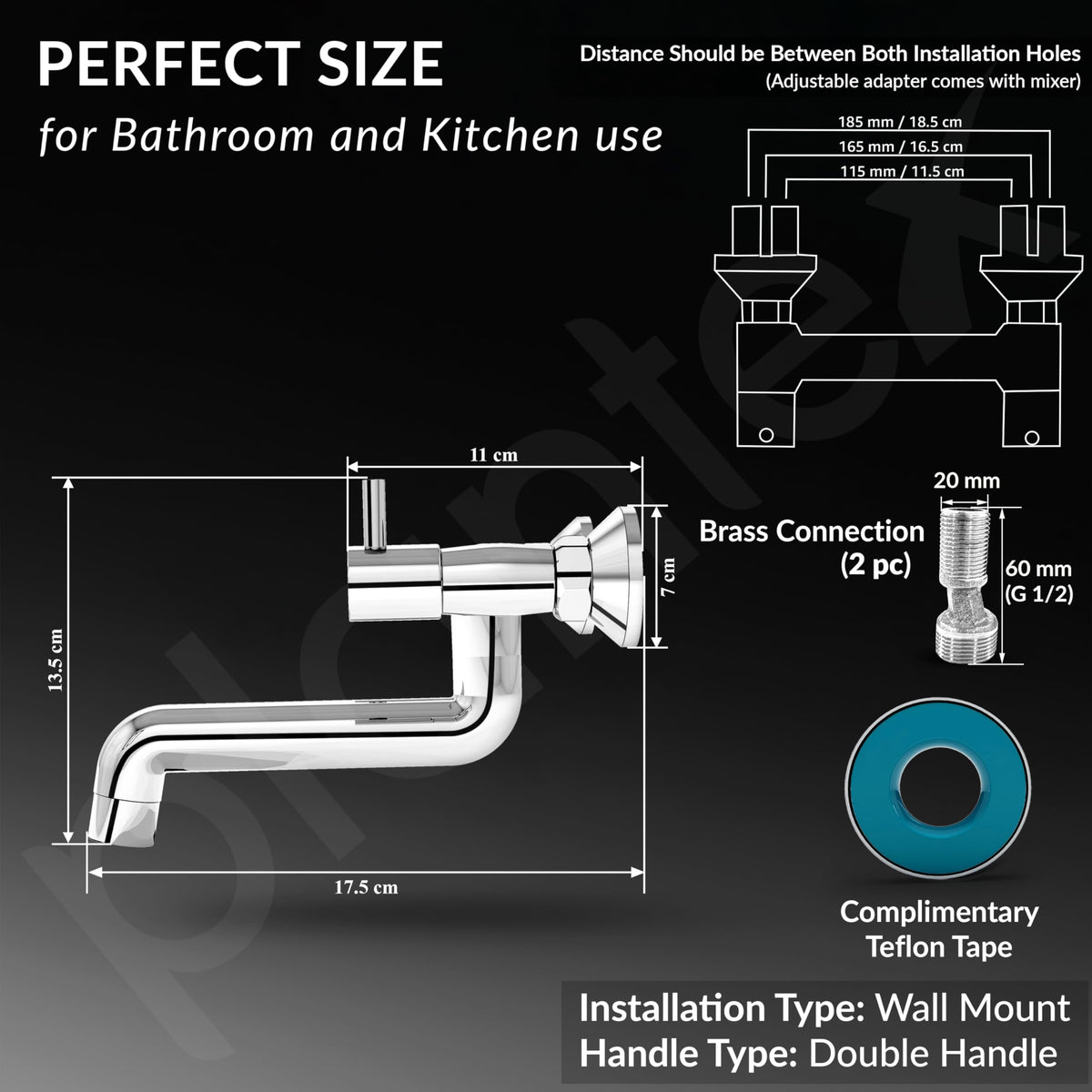 Plantex Pure Brass ICO-916 Non Telephonic Wall Mixer with Water Saving Technology Tap/Mixer Tap for Bathroom with Brass Wall Flange and Teflon Tape-7 Year Warranty (Mirror Chrome)-3