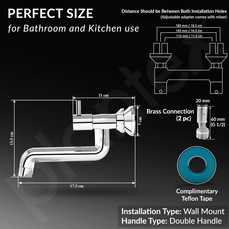 Plantex Pure Brass ICO-916 Non Telephonic Wall Mixer with Water Saving Technology Tap/Mixer Tap for Bathroom with Brass Wall Flange and Teflon Tape-7 Year Warranty (Mirror Chrome)-3