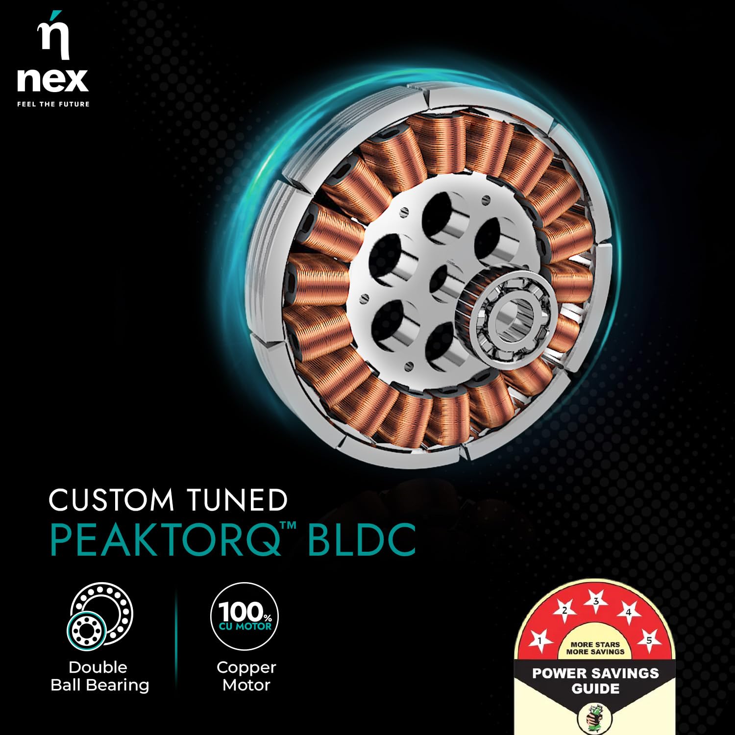 NNEX by BAJAJ Dryft A90 BLDC 1200 MM | 5 Stars Rated Premium Ceiling Fan With Remote Control | 20%* Higher Air Thrust | Airfluence ABS Blade For Low Noise | 2-Yr Warranty Free Installation 【Chestnut】