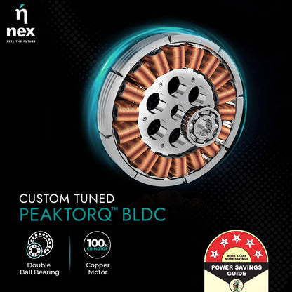 NNEX by BAJAJ Dryft A90 BLDC 1200 MM | 5 Stars Rated Premium Ceiling Fan With Remote Control | 20%* Higher Air Thrust | Airfluence ABS Blade For Low Noise | 2-Yr Warranty Free Installation 【Chestnut】