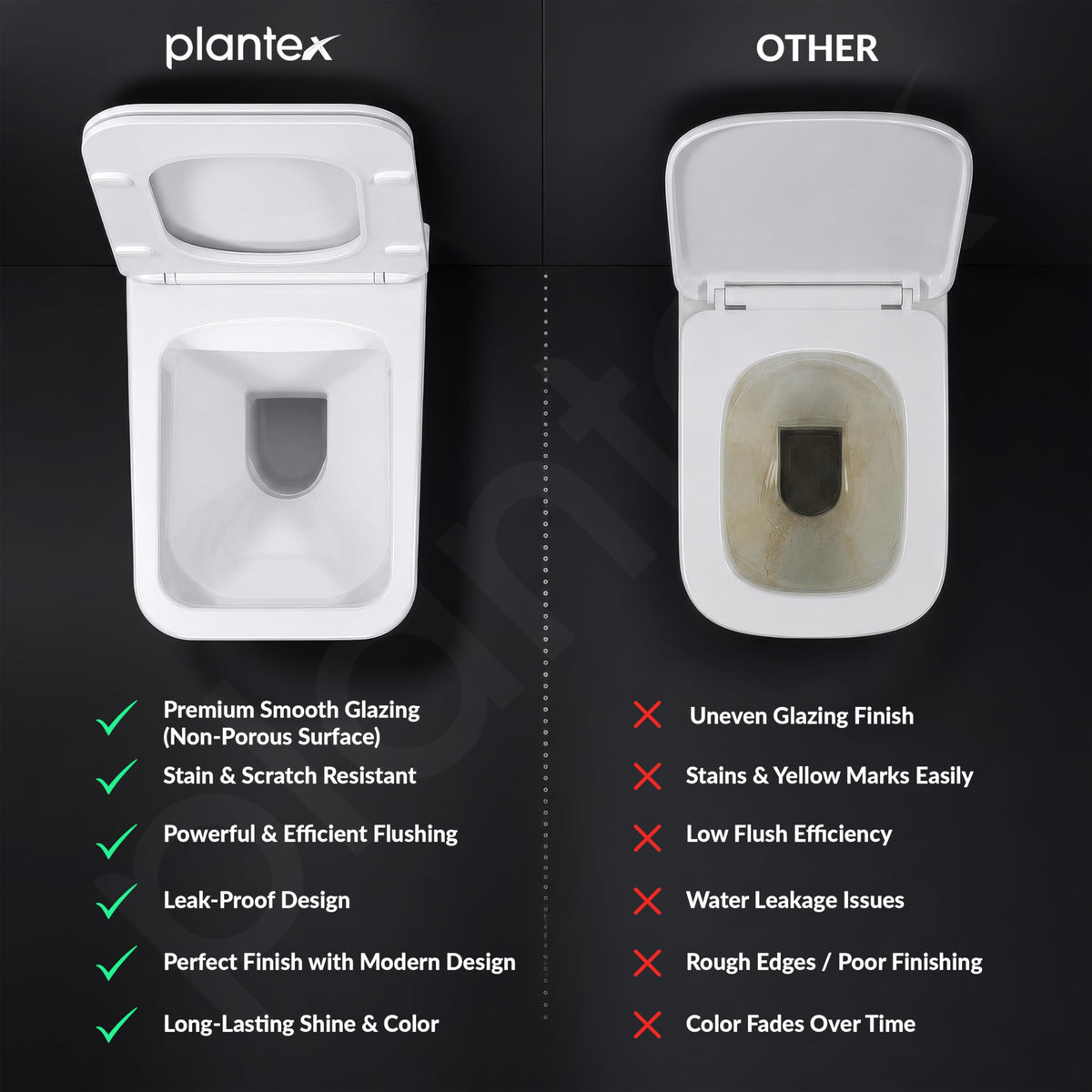 Plantex Wall Mounted Commode/Imported Italica Ceramic Rimless Square Washdown Western Toilet/P Trap Commode with Soft Close Seat Cover (Glossy White)-5