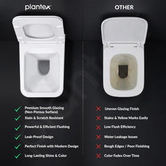 Plantex Wall Mounted Commode/Imported Italica Ceramic Rimless Square Washdown Western Toilet/P Trap Commode with Soft Close Seat Cover (Glossy White)-5