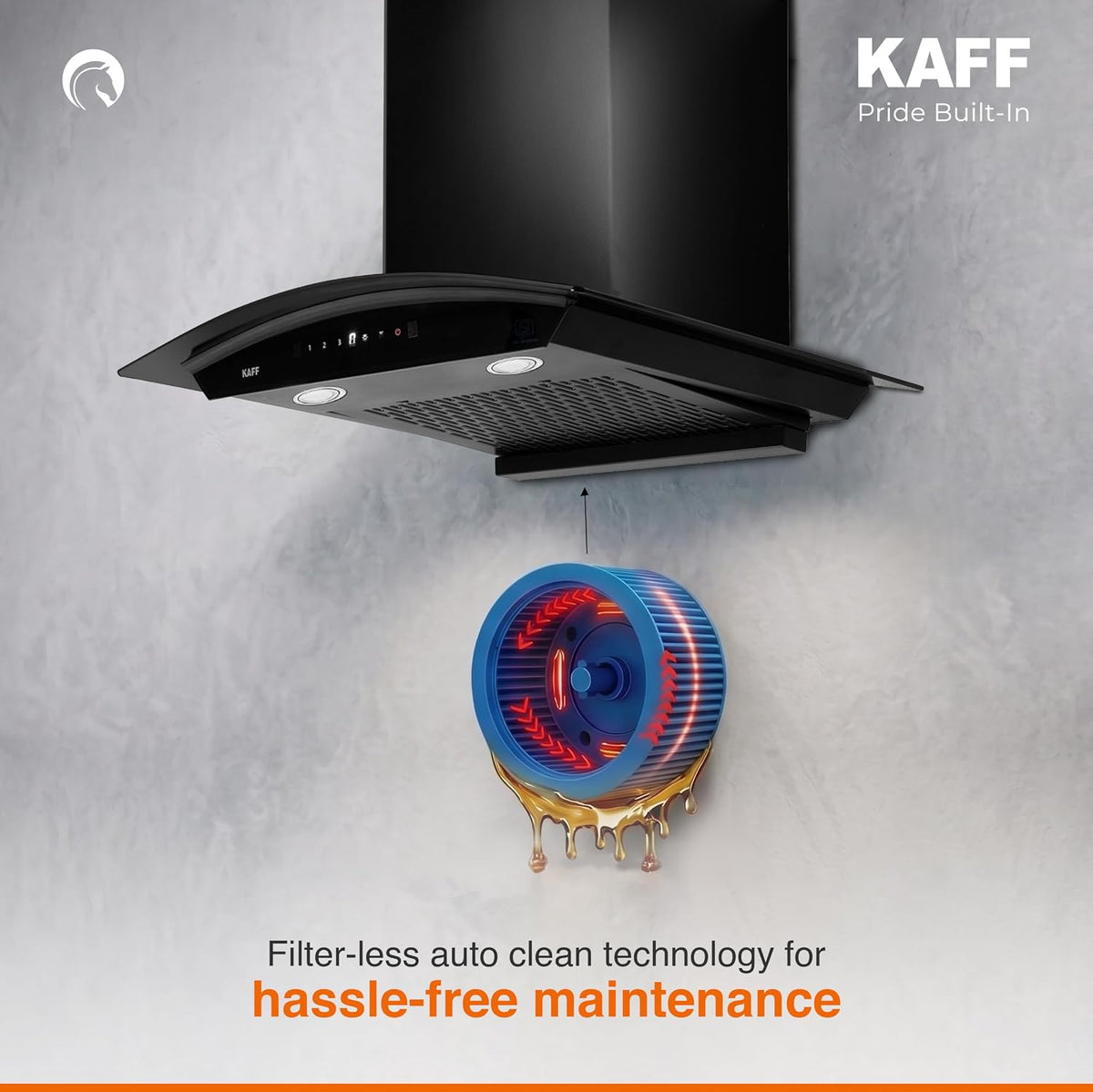 Kaff 60cm Curved Filterless Chimney, Installation Kit Included, KEC 60A