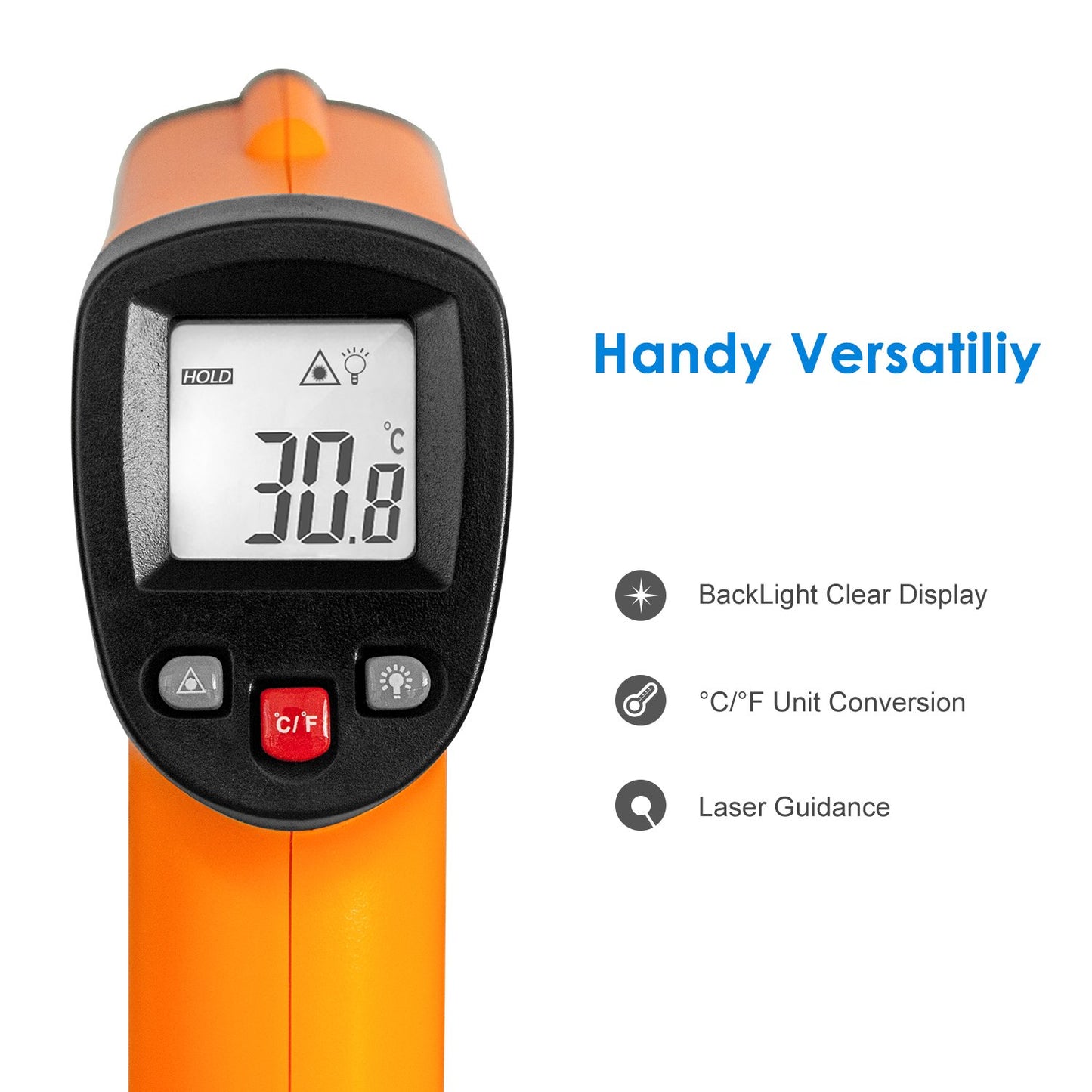 Helect Plastic Non-Contact Digital Laser Infrared Thermometer Temperature Gun With Lcd Display -58°F To 1022°F (-50°C To 550°C), Orange, Pack of 1