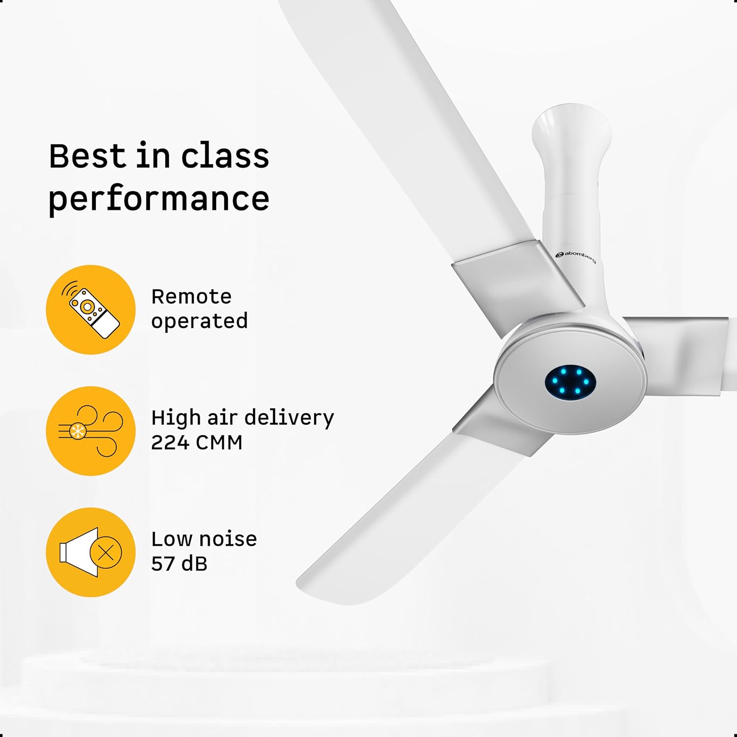 atomberg Studio+ 1200mm BLDC Ceiling Fan with Remote Control | BEE 5 star Rated Energy Efficient Ceiling Fan | High Air Delivery with LED Indicators | 3 Year Warranty (Marble White)