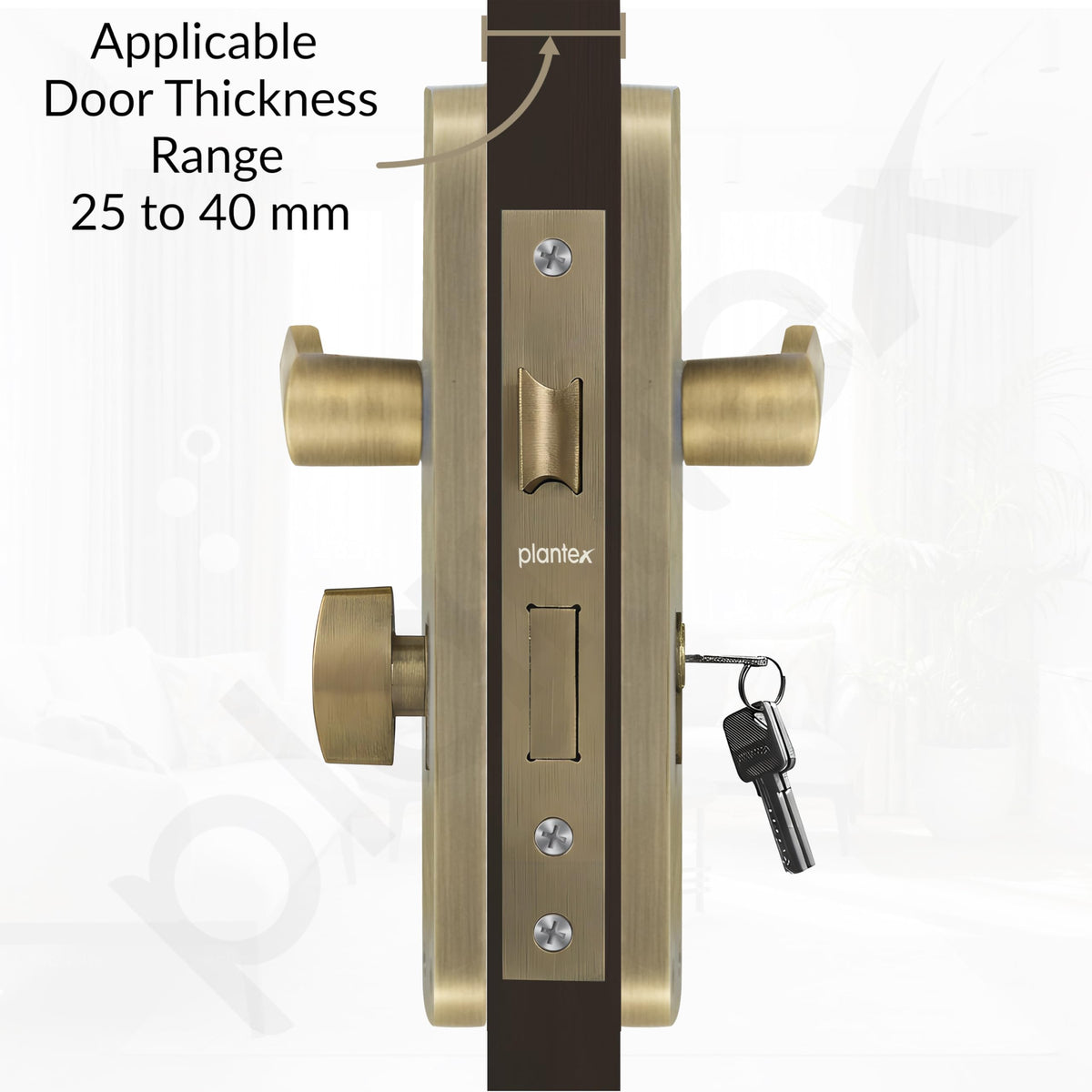 Plantex Heavy-Duty Door Lock/Door Handle Set with 3 Years of Warranty/Mortise Lock with 3 Keys, Brass Lockbody & Cylinder (8136 - Brass Antique)-3