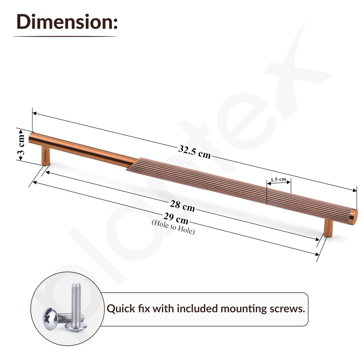 Plantex Stainless Steel & Aluminium Cabinet Handle/288mm Wardrobe Handle for Home/Cupboard Door Pull-Push Handles for Office - Pack of 1 (Rose Gold)-3