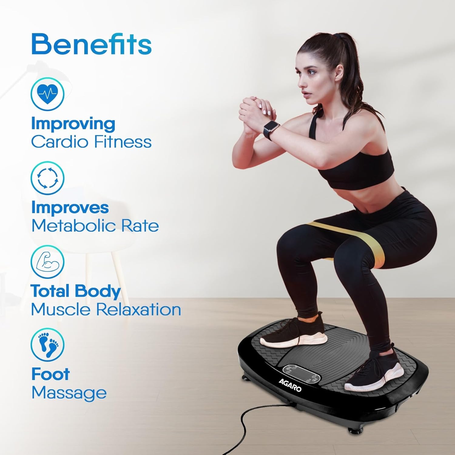 AGARO Royal 3D Vibration Plate Massager, Home & Gym Workout Machine For Muscle Toning, Calorie Burning, Massaging, Weight Loss, Pain Relief & Comes With 5 Program Mode With Remote,2 Balance Straps