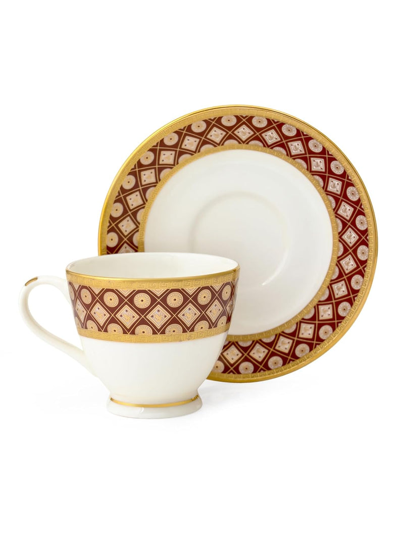 Clay Craft Fine Ceramic Cup & Saucer Set of 12-6 Cups & 6 Saucers - 180 ml Each (King Velvet RV904)