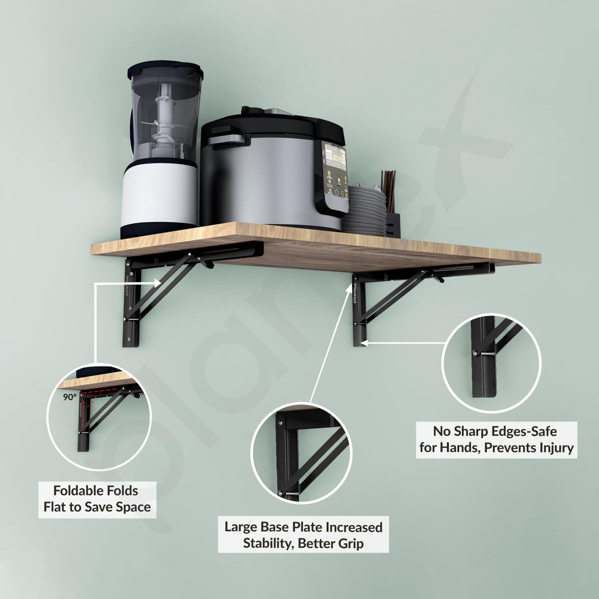 Plantex 16 Inch Foldable Shelf Bracket/GI Steel Multipurpose Bracket/L Bracket/Space Saving Bracket for Wall/Folding Table Bracket for Home & Office (Pair of 1, Black)-4