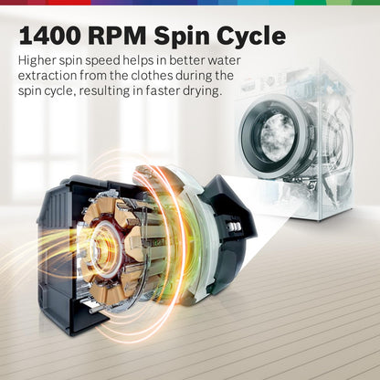 Bosch 8 kg, 5 Star, AI Active Water+, Anti-Tangle, Steam Anti Bacterial, Anti-Wrinkle Fully-Automatic Front Loading Washing Machine (WAJ2826BIN, In-Built Heater, Shiny Silver)