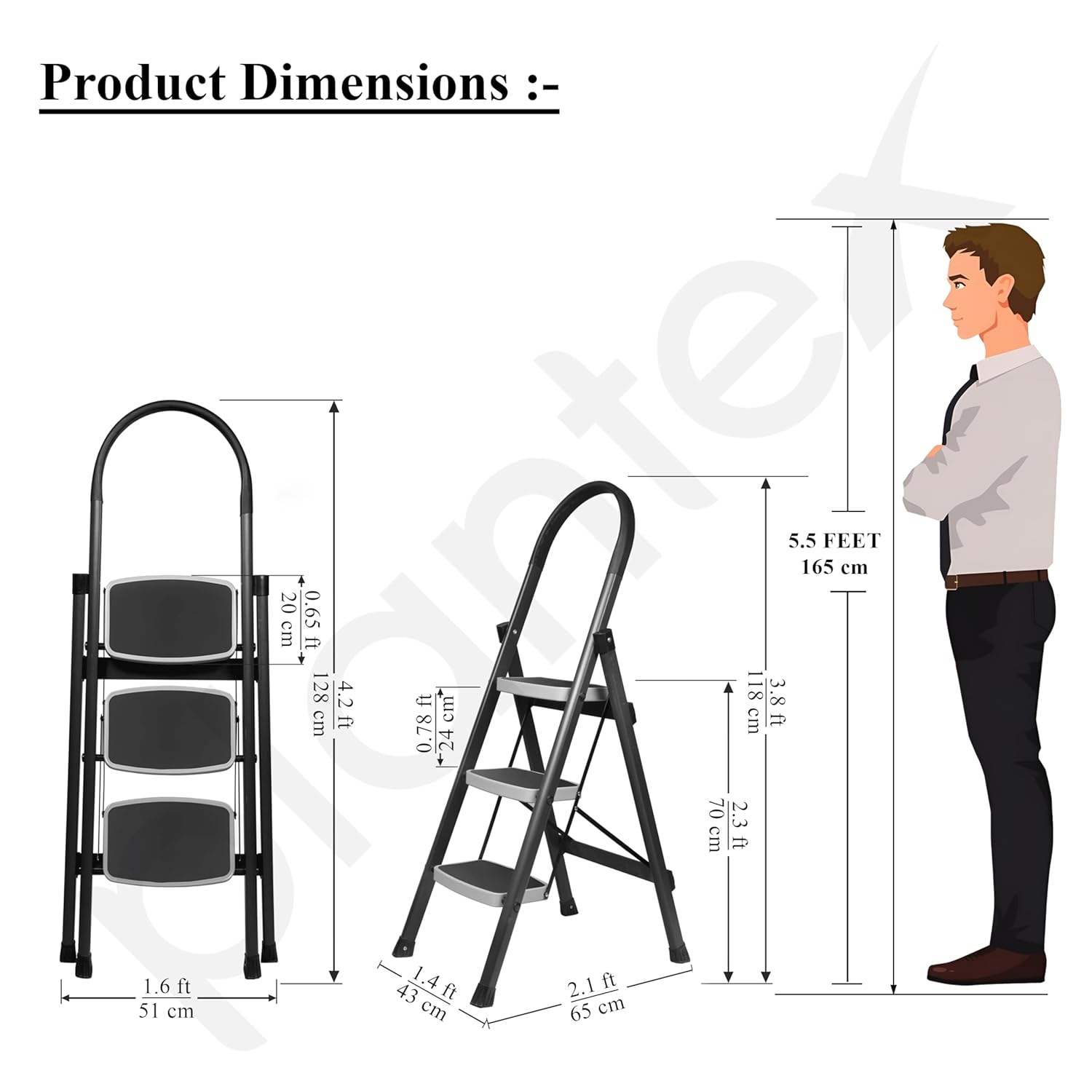 Plantex Steel 3 Step Ladder for Home/Wide Anti Skid 3 Step Ladder Foldable/5 Year Manufacturer Warranty By Plantex(Gray & White)