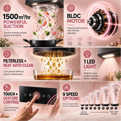 Faber Coral 75cm 1500m³/hr BLDC Autoclean T-Shape Chimney | Built In Oil Collector | Touch & Gesture Control | 12Yr Moto