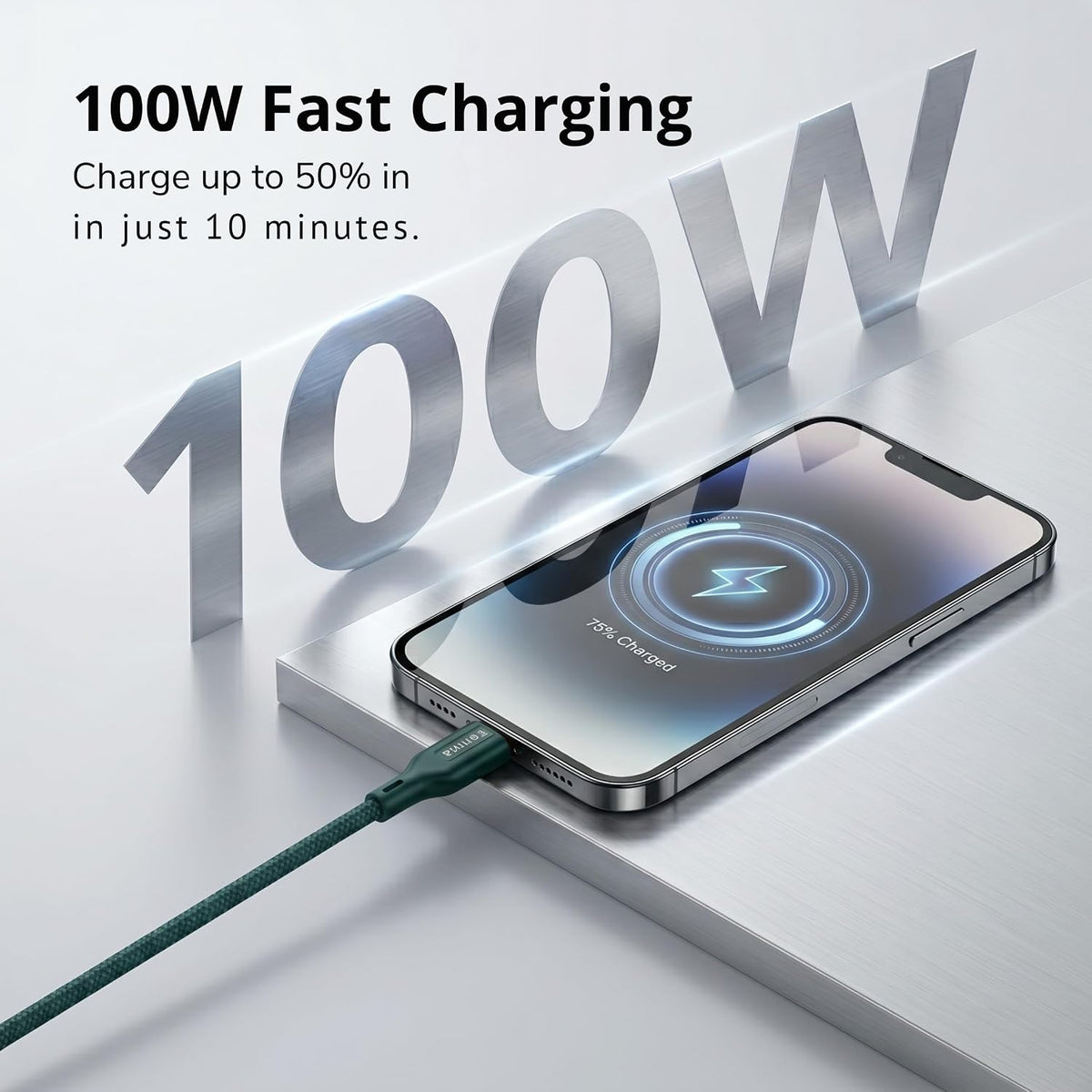 Philips DLC7130CT 100W Magnetic Type-C to Type-C Fast Charging Cable (1m, Crystal Teal)