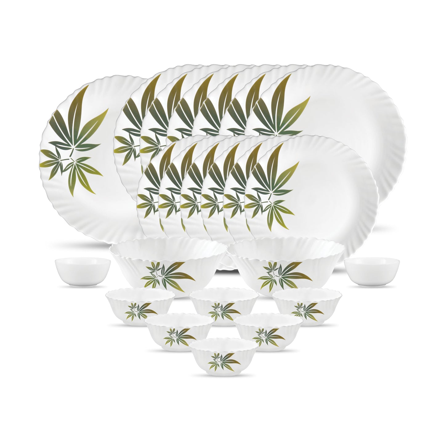 La Opala Novo Collection Opal Glass Crockery | for Family of 6 | Dinner Set 23 pcs Autumn Flower | Plates & Bowls for Dining | Microwave Safe | 100% Vegetarian | Extra Strong | Light & White