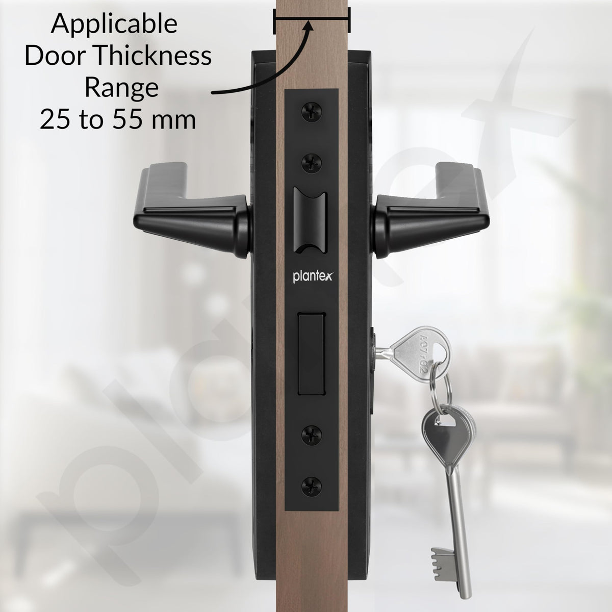 Plantex Heavy-Duty Door Lock Set - Main Door Lock Handle Set/ 6-Lever Lock Mechanism with 3 Years of Warranty/Mortise Lock with 3 Keys, Brass Lockbody (Z-Black)-3