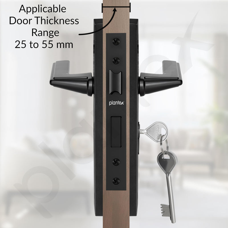 Plantex Heavy-Duty Door Lock Set - Main Door Lock Handle Set/ 6-Lever Lock Mechanism with 3 Years of Warranty/Mortise Lock with 3 Keys, Brass Lockbody (Z-Black)-3