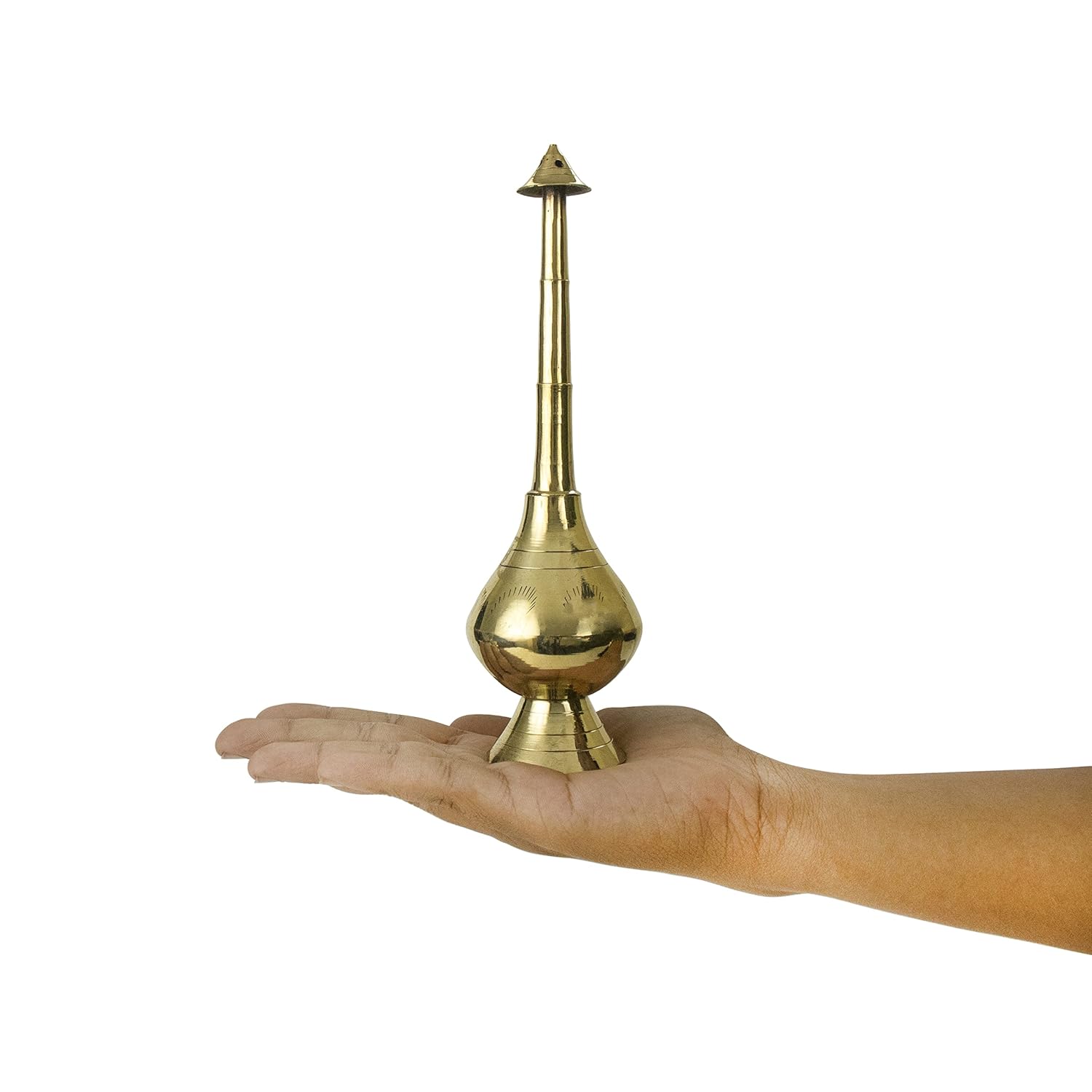 Brass Sprinkler Bottle for Holy Water, Gangajal and Perfume Gulab Pash Rose Brass Water Paneer Sombu –(Small, 8 Inch)