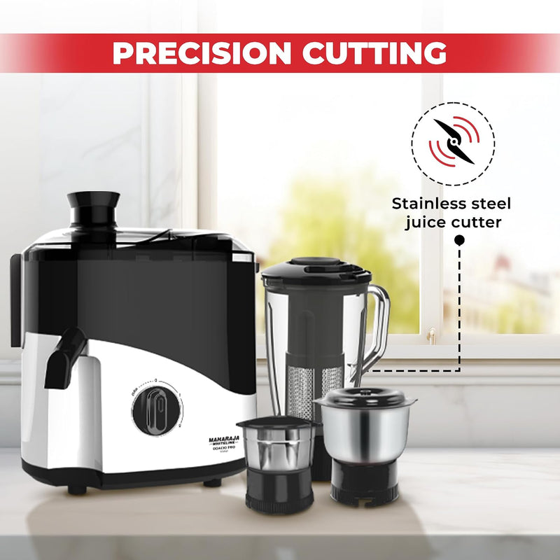 Maharaja Whiteline Odacio Pro Juicer Mixer Grinder With 3 Versatile Jars || 500 Watt || Food Grade Safe || 2 Year Warranty || Black and White