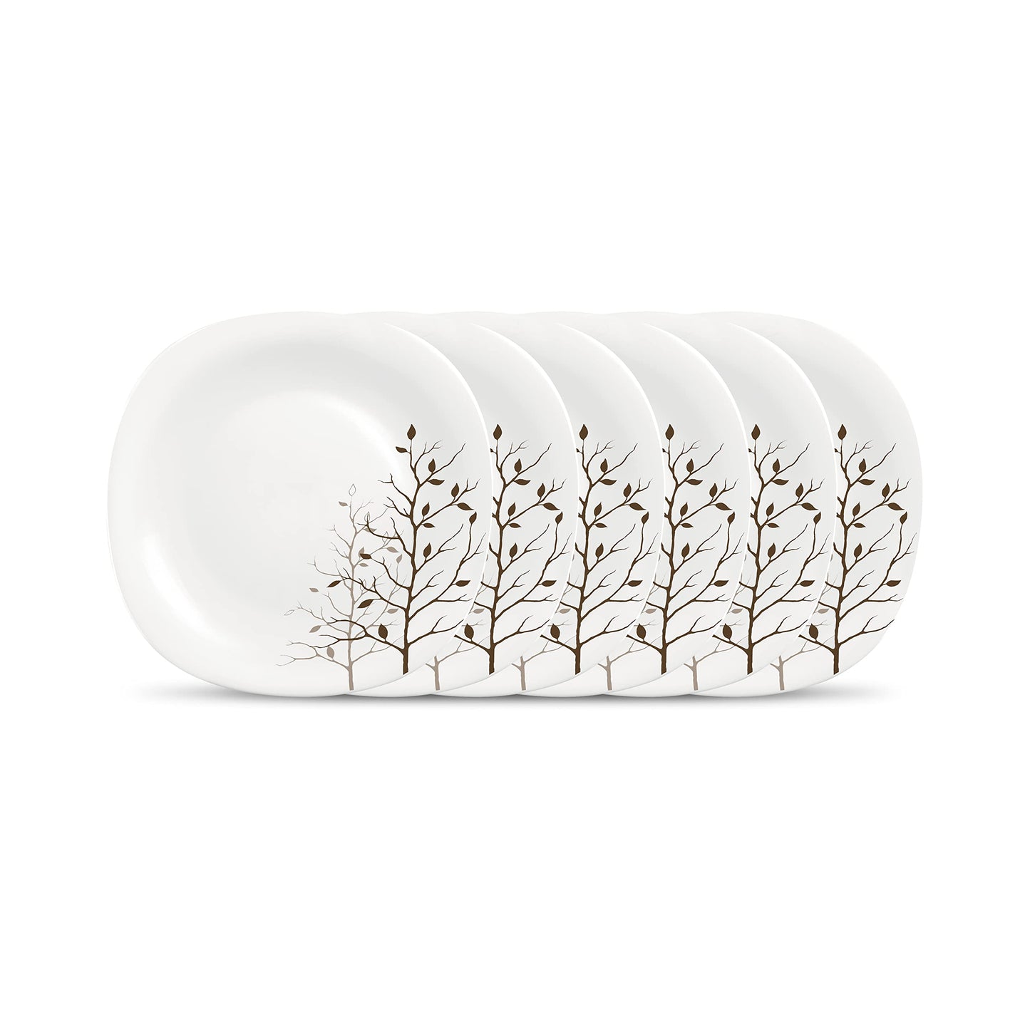 La Opala Diva Quadra Collection Opal Glass Crockery | Full Plate Set of 6 Summertide | Square Dinner Plate for Dining & Gifting | Microwave Safe | 100% Vegetarian | Extra Strong | Light & White