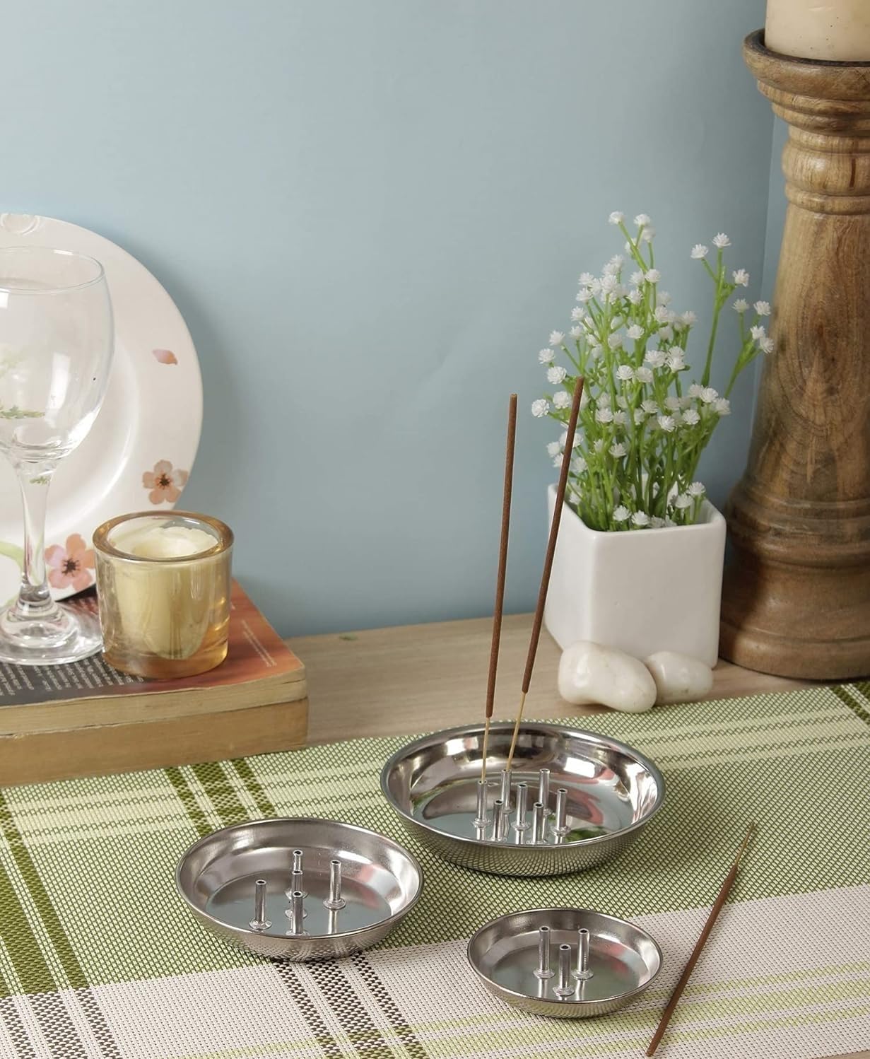 Dynore Stainless Steel Agarbatti Stand with Plate/Incense Stick Holder for Home Set of 1