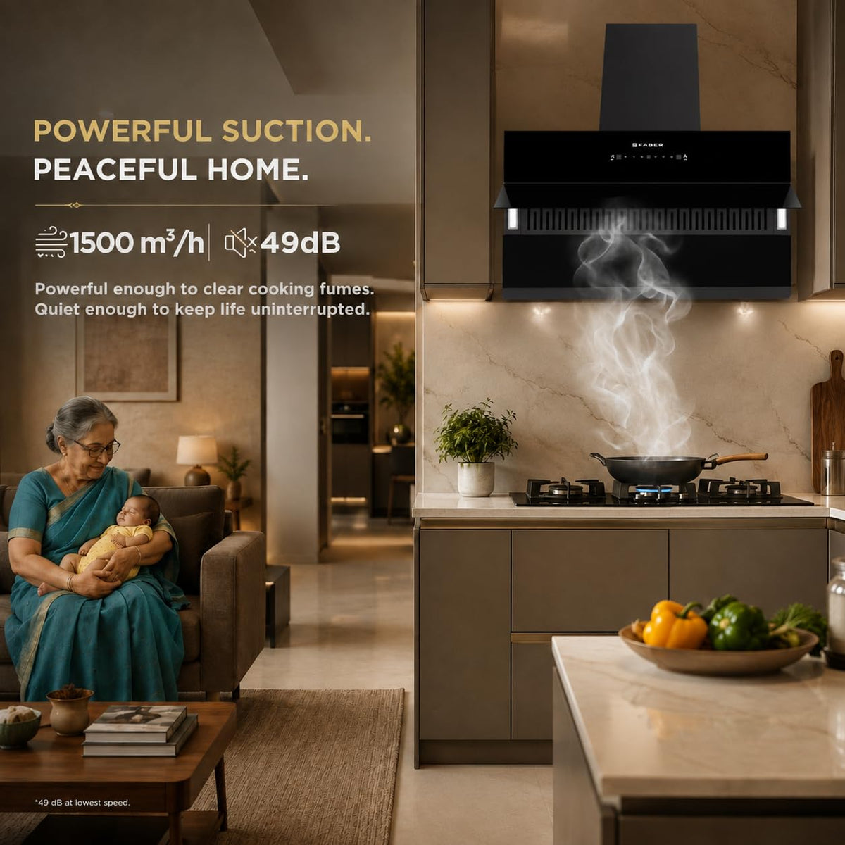 Faber Energy 90cm 1500m³/hr BLDC Autoclean Chimney|9 Speed Silent Hood|Energy Efficient|Filterless |Touch&Gesture Contro
