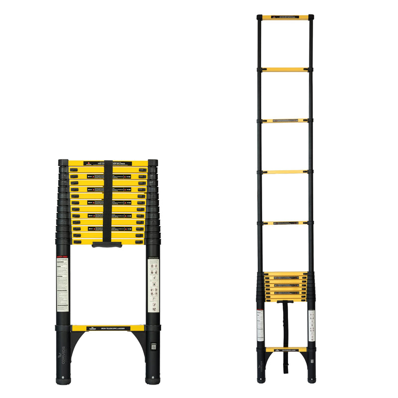 Corvids 6.3m (21 ft) Folding Carbon Steel Telescopic Ladder, 2-Year Warranty, 16-Step Heavy Duty Extension Ladder, Q195 Rustproof Alloy Steel, Portable & Collapsible Ladder for Home & Outdoor use