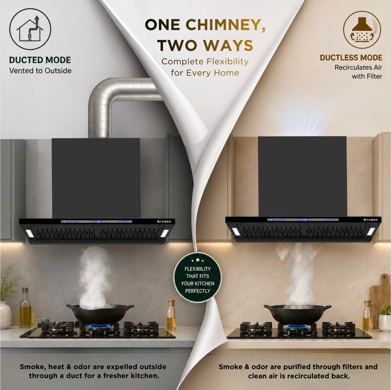 Faber SLIMX 90cm 1500m³/hr BLDC Autoclean Filterless T-Shape Chimney||Built In Oil Collector|Touch & Gesture Control|12Y