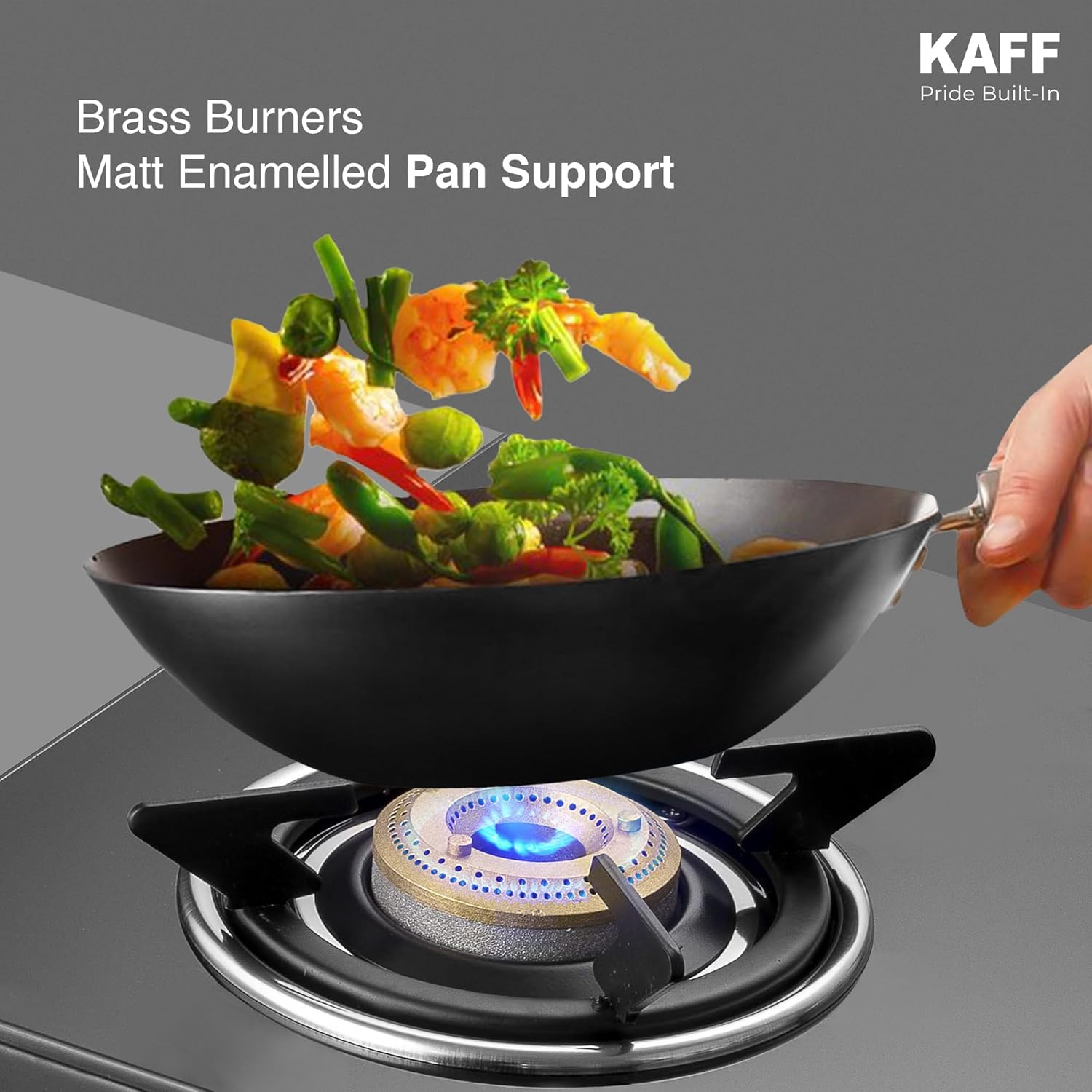 KAFF CTC 69 4B Gas Stove/Cooktop 4 Burners with Manual Ignition 69 CM, High Efficiency Brass Burners, Black Tempered Glass, Enamelled Pan Support (Black)
