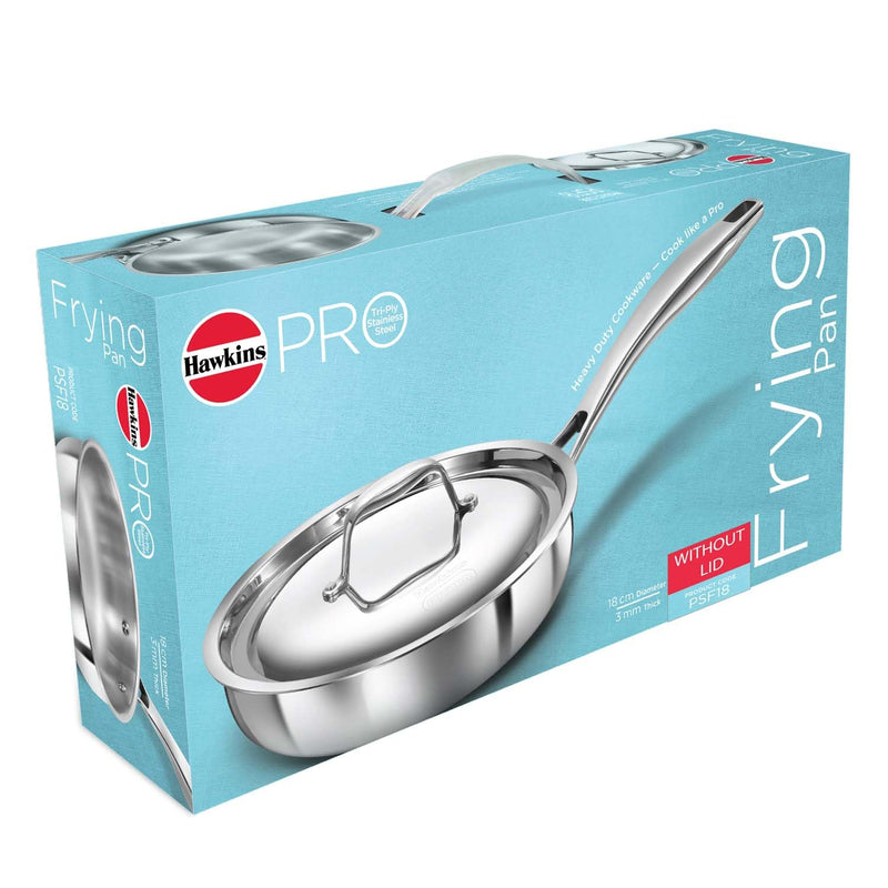 Hawkins Pro 18 cm Frying Pan, Triply Stainless Steel Fry Pan with Stainless Steel Handle, Silver (PSF18)