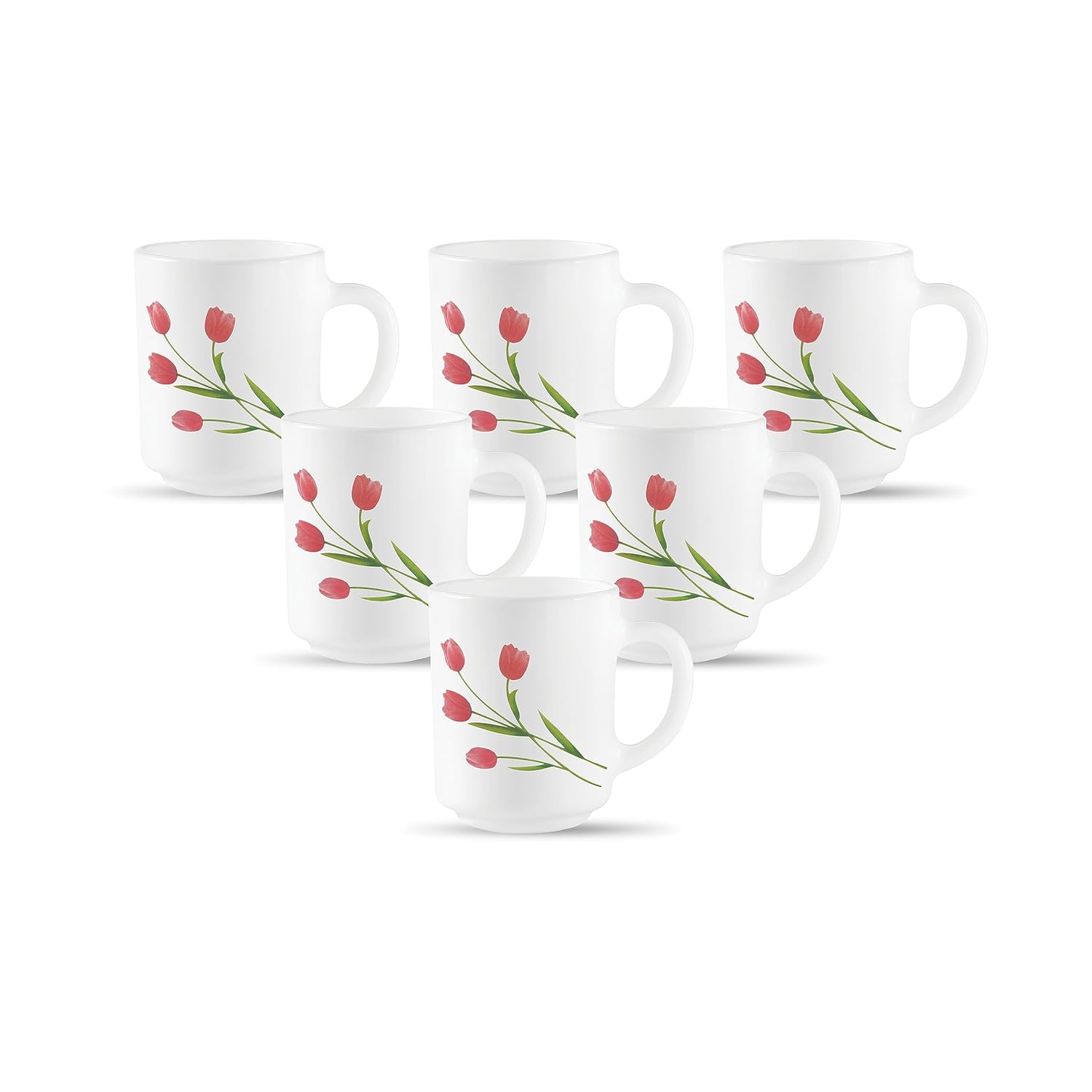 La Opala, Novo Collection Opal Glass Crockery | Coffee Mug Grace Medium, Set of 6 | Radiant Curves, 250 ml | for Tea & Coffee | Microwave Safe | 100% Vegetarian | Extra Strong | Super Light & White