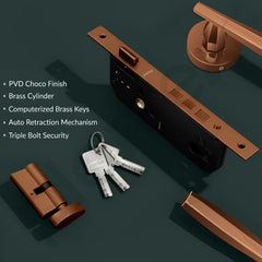 Plantex Door Handle Lock/Main Door Lock Set for Home/Mortise Lock Set with Brass Lock Body & Cylinder (7135, PVD-Choco)-5
