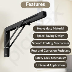 Plantex 16 Inch Foldable Shelf Bracket/GI Steel Multipurpose Bracket/L Bracket/Space Saving Bracket for Wall/Folding Table Bracket for Home & Office (Pair of 1, Black)-2