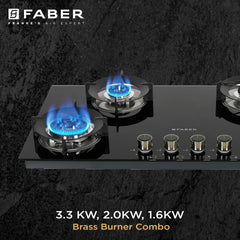 Faber Hob 4 Burner | Auto-Ignition | Spillage Proof | HOB SUPERIA HT904 BR AI |Metal Knobs | Pan Support |5 Yr Warranty 