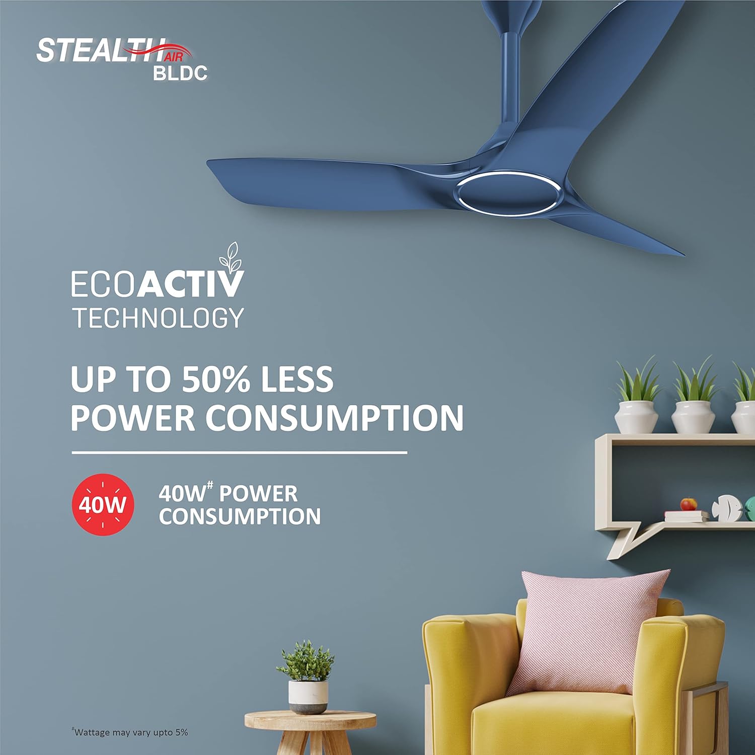 Havells Stealth Air BLDC 1200mm Ceiling Fan| Upto 55% Energy Saving| Silent & Premium| 5 stars Rating| 100% Copper Motor| RF Remote, Memory Backup, Timer| (Indigo Blue, Pack Of 1)