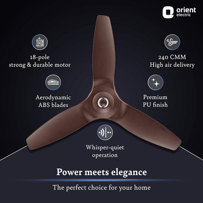 Orient Electric 1230 mm Aeroquiet ceiling fan for home|Best-in-class 18-pole motor| BEE 2-Star Rated Energy Efficient Fan | 100% Copper motor | 2-year warranty by orient | Roasted Coffee