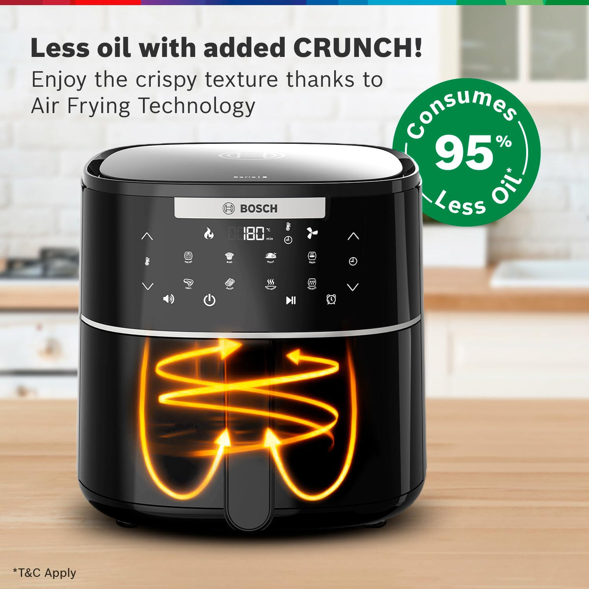 Bosch CrispMaxx Digital Air Fryer 4L | Touch Panel | Adjustable Grid | 6 Preset Menu | 1350w|Preheat and Keep Warm Funct
