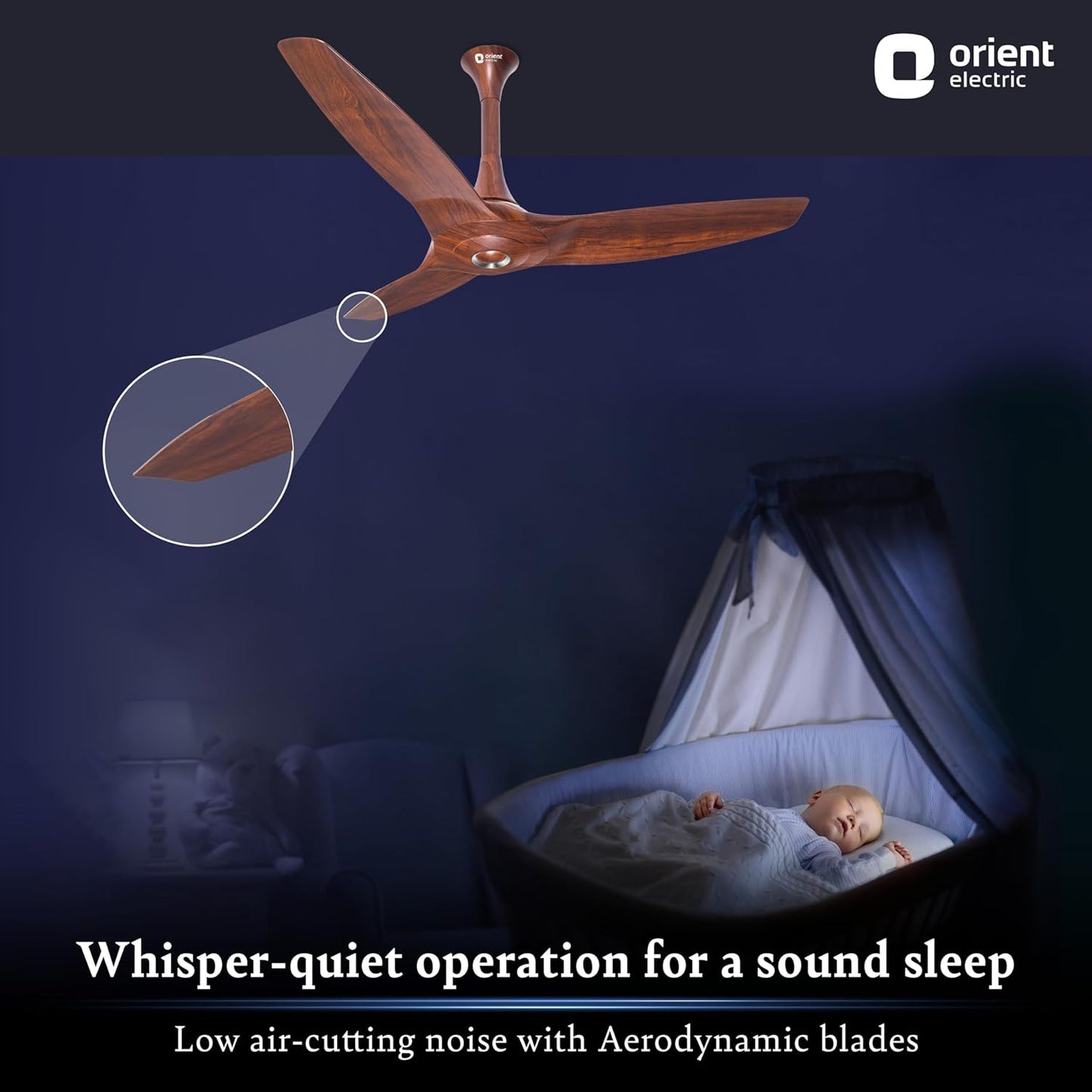 Orient Electric’s 1230 mm Aeroquiet ceiling fan| Best-in-class 18-pole motor| BEE 2 Star Rated Energy Efficient Fan | 100% Copper motor |Whisper-quiet operation | 2-year warranty | Wooden finish