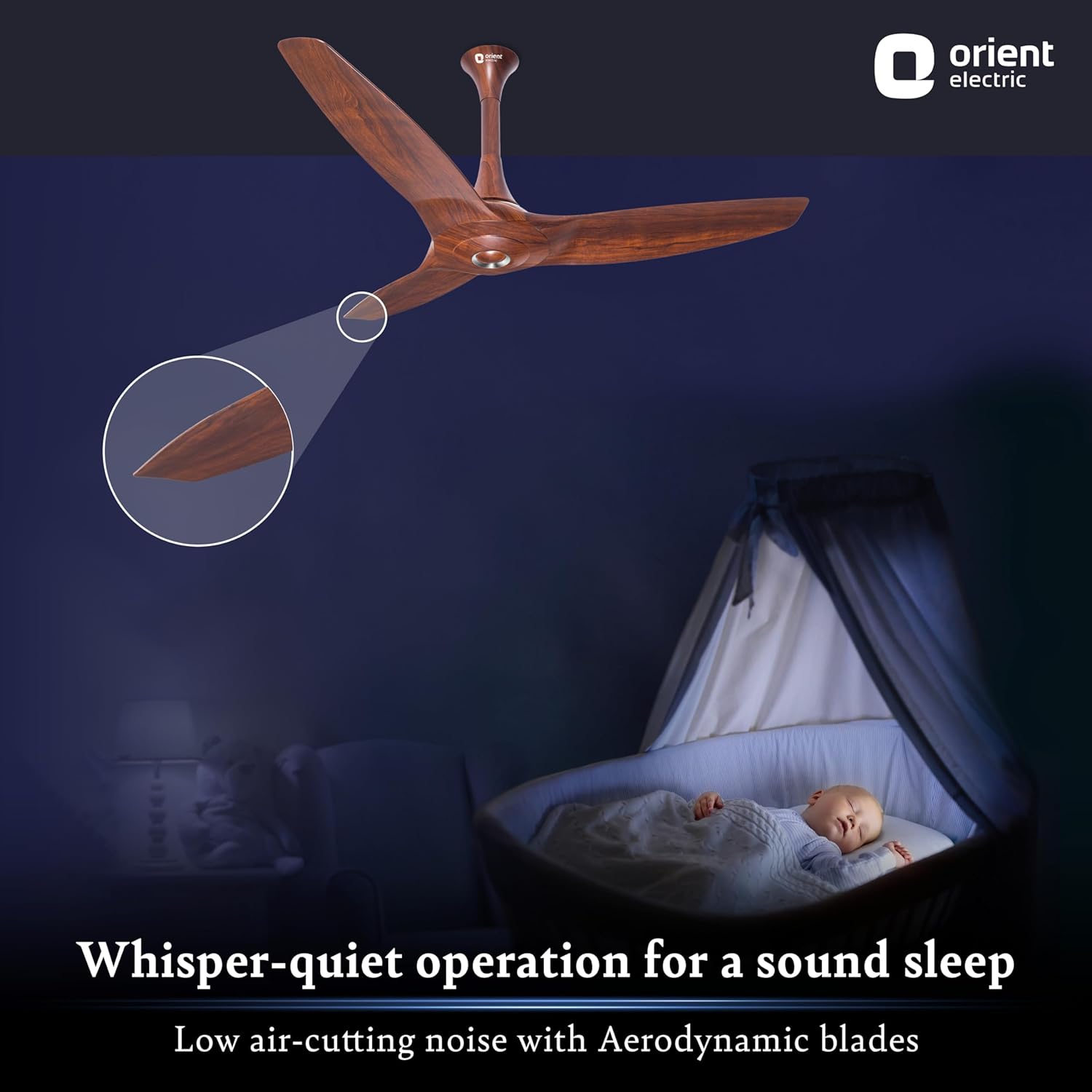 Orient Electric’s 1230 mm Aeroquiet ceiling fan| Best-in-class 18-pole motor| BEE 2 Star Rated Energy Efficient Fan | 100% Copper motor |Whisper-quiet operation | 2-year warranty | Wooden finish