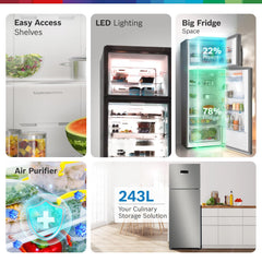Bosch 243L 3 Star Inverter Frost free Double Door Refrigerator (2023 Model, CTC27S031I, 6-in-1 Convertible, 18 Hours Cooling Retention, Digital Display, Super Freeze, 80min Covert, Silver Inox)