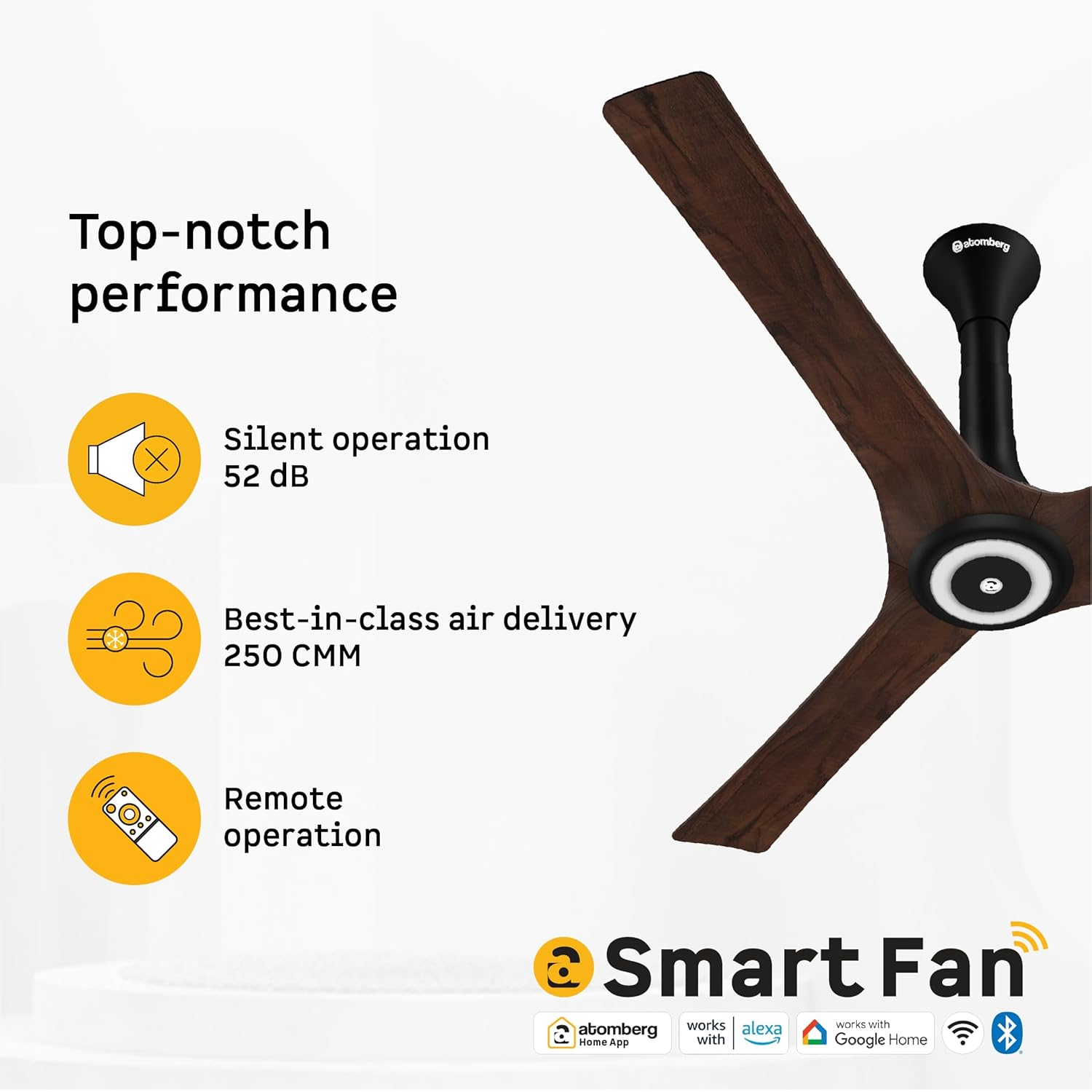 atomberg Aris Starlight 1200mm BLDC Ceiling Fan with Underlight, IoT & Remote Control | Smart Fan with Noiseless Operation (Dark Teakwood)