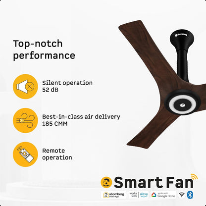 atomberg Aris Starlight BLDC Ceiling Fan 900mm Best-in-class Air Delivery Smart IoT Remote Silent Operation LED Underlight | BEE 5star | 3 Year Warranty Stellar Black (Dark Teakwood)